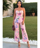 Comprar conjunto feminino calça pantalona e blusa floral rosa elegante casual verão em promoção ZARA