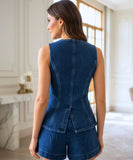 Women's Denim Two Piece Set Sleeveless Top and Shorts | Bita