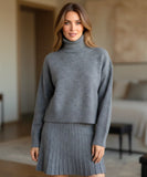 Comprar conjunto feminino tricot gola alta saia plissada confortável malha macia inverno em promoção ZARA