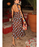 Comprar conjunto saia e blusa feminino poá marrom azul chiffon saia midi assimétrica elegante em promoção ZARA