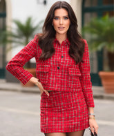 Comprar Conjunto Tweed Feminino com Blazer e Shorts-Saia Elegante estilo Chanel para eventos sofisticados, trabalho ou reuniões ANELLIMN