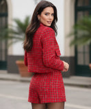 Comprar Conjunto Tweed Feminino com Blazer e Shorts-Saia Elegante estilo Chanel para eventos sofisticados, trabalho ou reuniões ANELLIMN