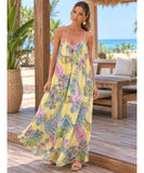 Floral Print Maxi Dress with Criss-Cross Back and Spaghetti Straps | Bohemian