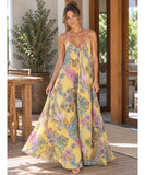 Floral Print Maxi Dress with Criss-Cross Back and Spaghetti Straps | Bohemian