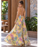Floral Print Maxi Dress with Criss-Cross Back and Spaghetti Straps | Bohemian