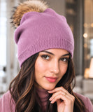 Women's Lilac Cashmere-Blend Pom Pom Beanie