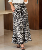 Women's Leopard Print Satin Maxi Skirt with High Waist | Ariana