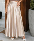 Women's Flowy Satin Maxi Skirt with Elastic Waist | Maui