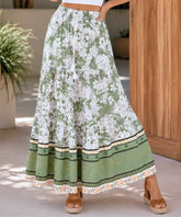 Women's Floral Maxi Skirt Boho Ruffle Viscose Elastic Waist | Joa