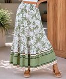 Women's Floral Maxi Skirt Boho Ruffle Viscose Elastic Waist | Joa