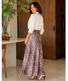 Women's Leopard Print Satin Maxi Skirt with High Waist | Ariana