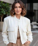 Women's cotton twill bomber jacket in white