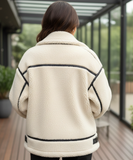 Women's sherpa jacket in ivory, buckle collar detail