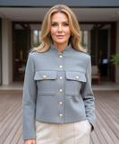 Women's military wool jacket with gold buttons in grey