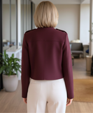 Women's tailored wool jacket in burgundy, front view