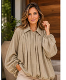 Women's Taupe Oversized Blouson Jacket with Balloon Sleeves