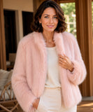 Women's Pink Shaggy Vegan Fur Jacket