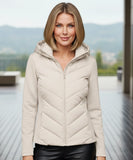 Women's waterproof puffer jacket in white, detail view