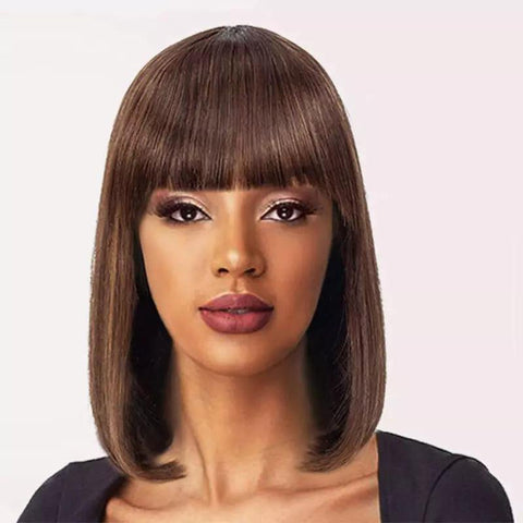 Lace Front 100% Human Hair Short Straight Wig with Bangs - Anellace Lace Front 100% Human Hair Short Straight Wig with Bangs - Anellace