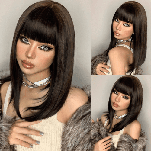Lace Medium Straight Wig with Bangs - Anellace Lace Medium Straight Wig with Bangs - Anellace