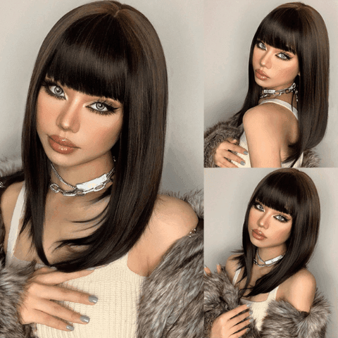 Lace Medium Straight Wig with Bangs - Anellace Lace Medium Straight Wig with Bangs - Anellace