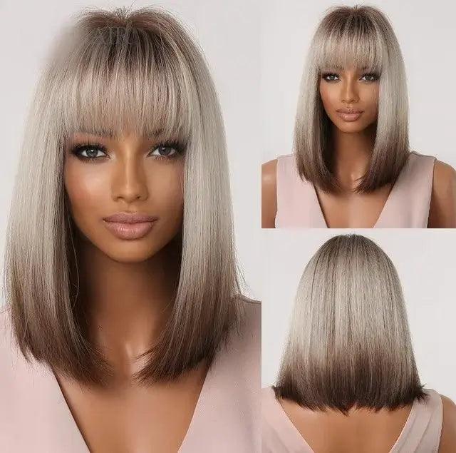Lace Medium Straight Wig with Bangs - Anellace Lace Medium Straight Wig with Bangs - Anellace