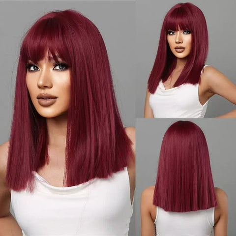 Lace Medium Straight Wig with Bangs - Anellace Lace Medium Straight Wig with Bangs - Anellace