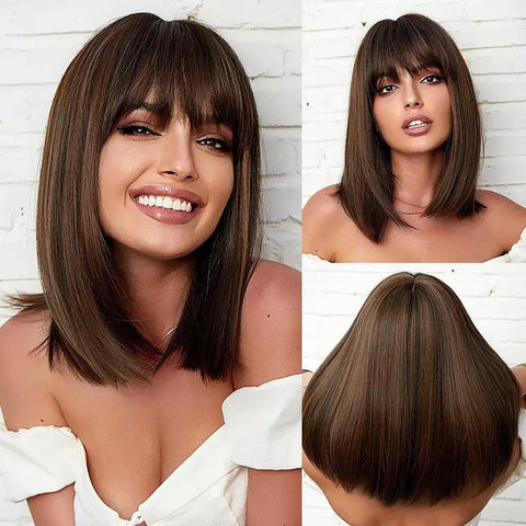 Lace Medium Straight Wig with Bangs - Anellace Lace Medium Straight Wig with Bangs - Anellace