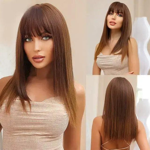 Lace Medium Straight Wig with Bangs - Anellace Lace Medium Straight Wig with Bangs - Anellace