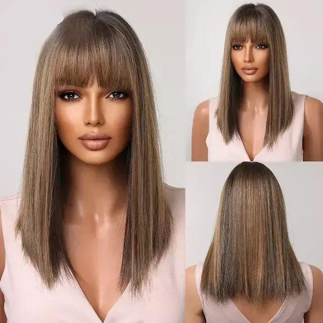 Lace Medium Straight Wig with Bangs - Anellace Lace Medium Straight Wig with Bangs - Anellace
