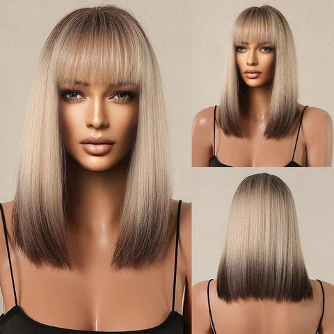 Lace Medium Straight Wig with Bangs - Anellace Lace Medium Straight Wig with Bangs - Anellace