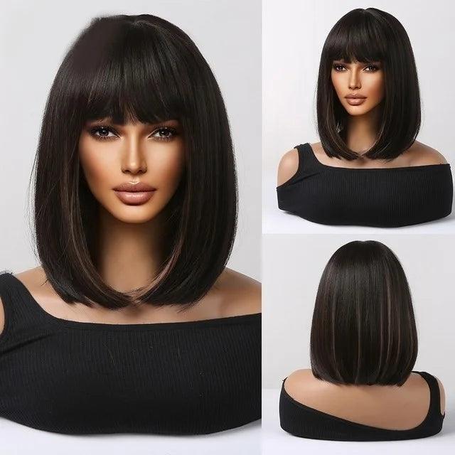 Lace Medium Straight Wig with Bangs - Anellace Lace Medium Straight Wig with Bangs - Anellace