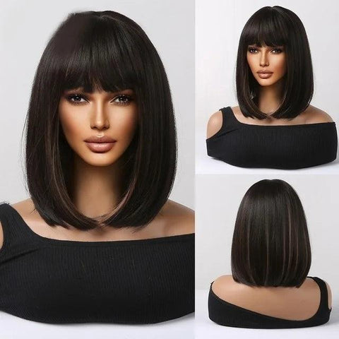 Lace Medium Straight Wig with Bangs - Anellace Lace Medium Straight Wig with Bangs - Anellace
