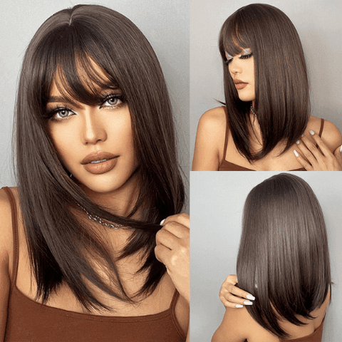Lace Medium Straight Wig with Bangs - Anellace Lace Medium Straight Wig with Bangs - Anellace