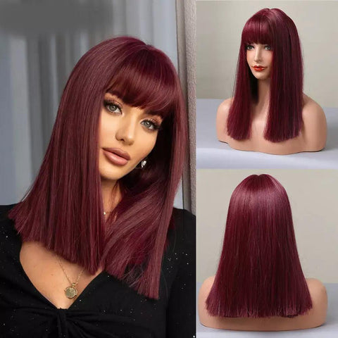 Lace Medium Straight Wig with Bangs - Anellace Lace Medium Straight Wig with Bangs - Anellace