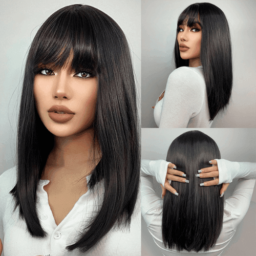 Lace Medium Straight Wig with Bangs - Anellace Lace Medium Straight Wig with Bangs - Anellace