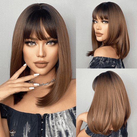 Lace Medium Straight Wig with Bangs - Anellace Lace Medium Straight Wig with Bangs - Anellace