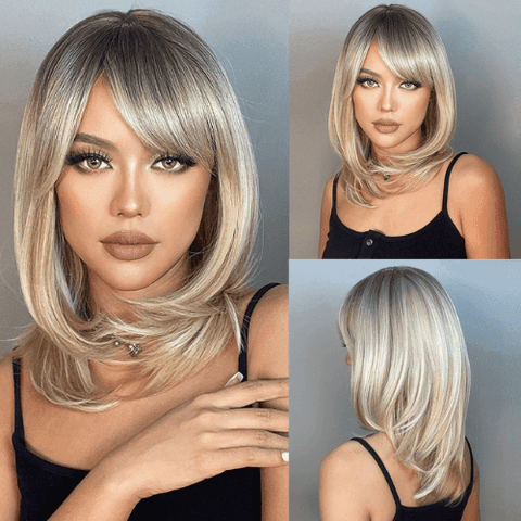 Lace Medium Straight Wig with Bangs - Anellace Lace Medium Straight Wig with Bangs - Anellace