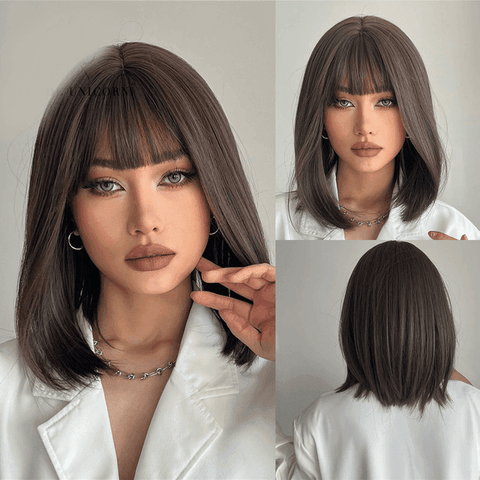 Lace Medium Straight Wig with Bangs - Anellace Lace Medium Straight Wig with Bangs - Anellace