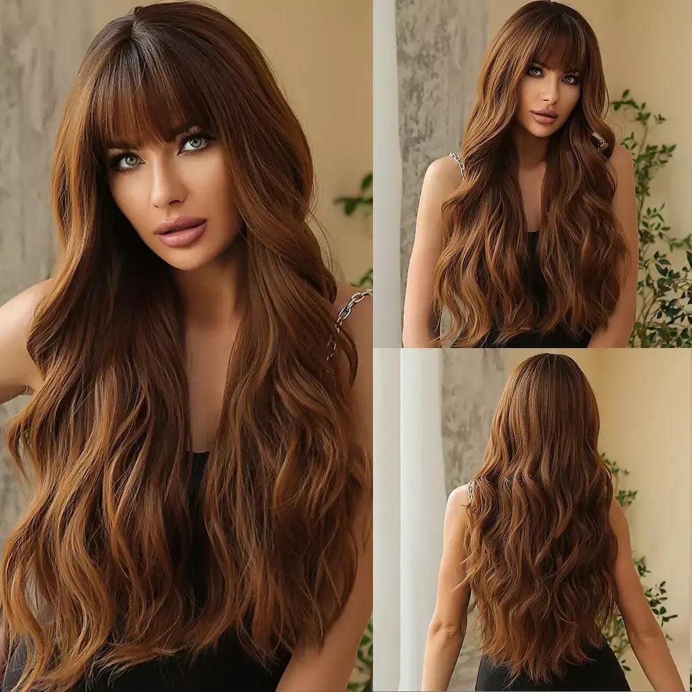 Long Wavy Lace Wig with Bangs - Anellace Long Wavy Lace Wig with Bangs - Anellace
