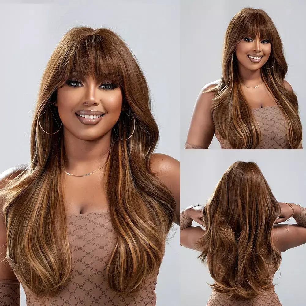 Long Wavy Lace Wig with Bangs - Anellace Long Wavy Lace Wig with Bangs - Anellace