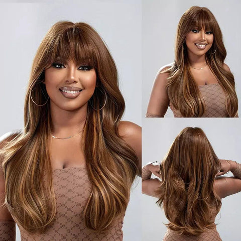 Long Wavy Lace Wig with Bangs - Anellace Long Wavy Lace Wig with Bangs - Anellace