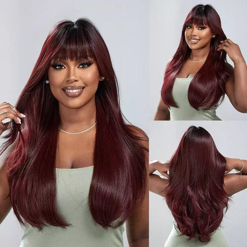 Long Wavy Lace Wig with Bangs - Anellace Long Wavy Lace Wig with Bangs - Anellace