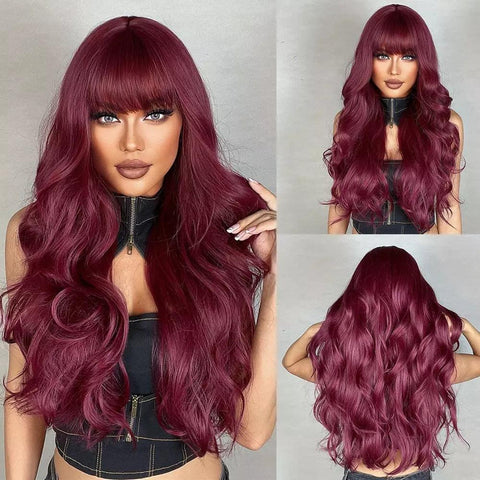 Long Wavy Lace Wig with Bangs - Anellace Long Wavy Lace Wig with Bangs - Anellace