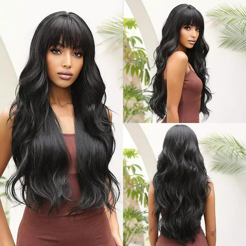 Long Wavy Lace Wig with Bangs - Anellace Long Wavy Lace Wig with Bangs - Anellace