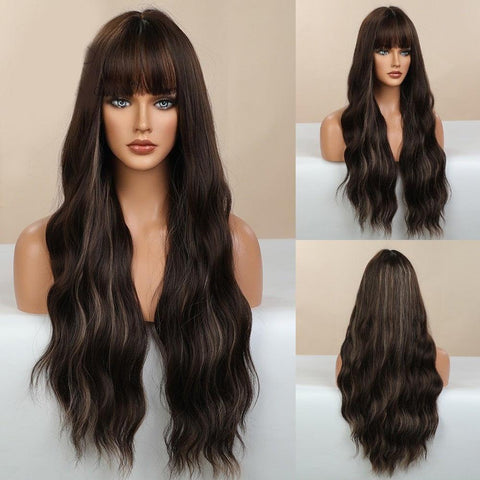 Long Wavy Lace Wig with Bangs - Anellace Long Wavy Lace Wig with Bangs - Anellace