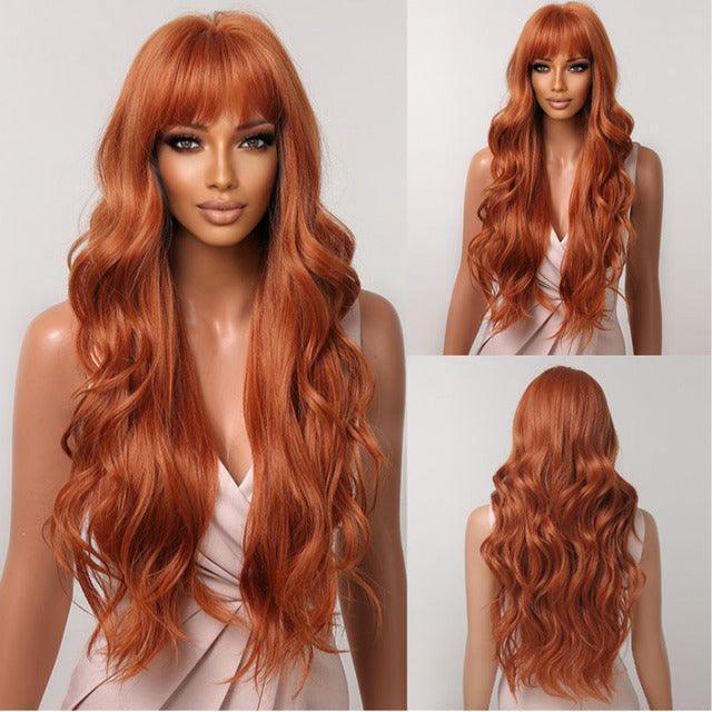 Long Wavy Lace Wig with Bangs - Anellace Long Wavy Lace Wig with Bangs - Anellace
