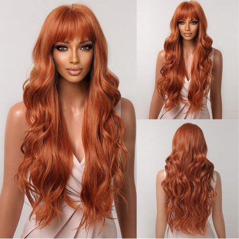 Long Wavy Lace Wig with Bangs - Anellace Long Wavy Lace Wig with Bangs - Anellace