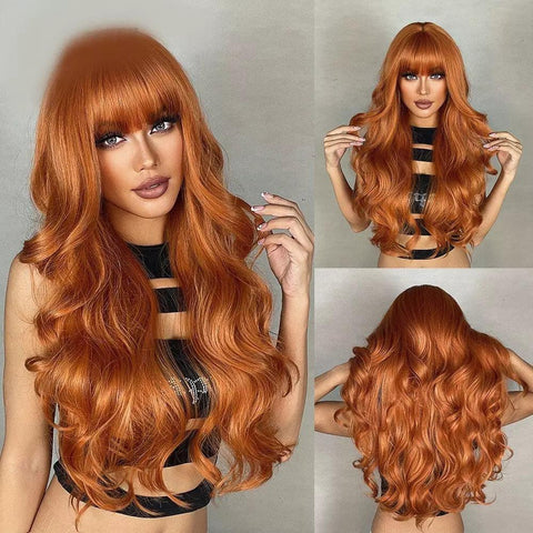 Long Wavy Lace Wig with Bangs - Anellace Long Wavy Lace Wig with Bangs - Anellace