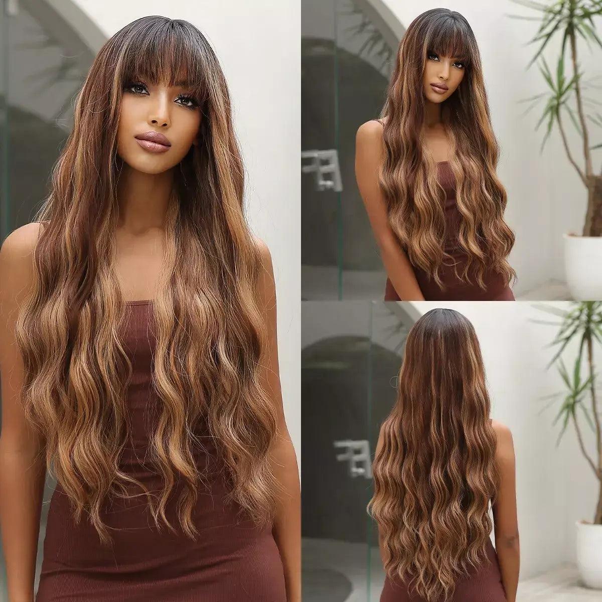 Long Wavy Lace Wig with Bangs - Anellace Long Wavy Lace Wig with Bangs - Anellace